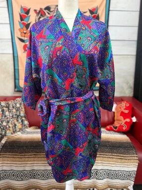 Vintage Elysian Fields Jewel Tones Kimono/Robe Sz L
